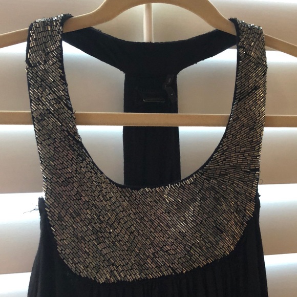 Black Flowy Halter Dress with Beaded Neck - Picture 2 of 4